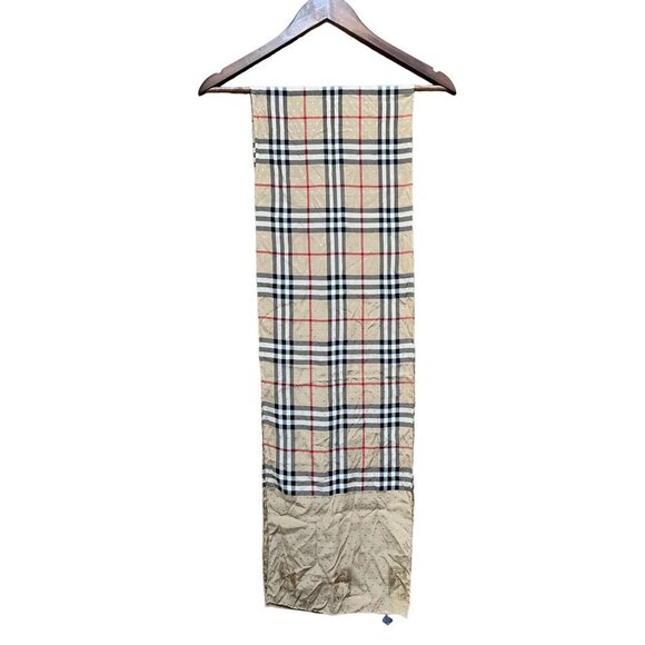 Burberry Silk Damask XL Scarf Nova Check Plaid Long Foulard Made Italy - Picture 4 of 10